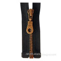 Golden-brass Zipper with Fabric Tape in Various Colors, Open Ended, Decorated Slider, Golden Teeth